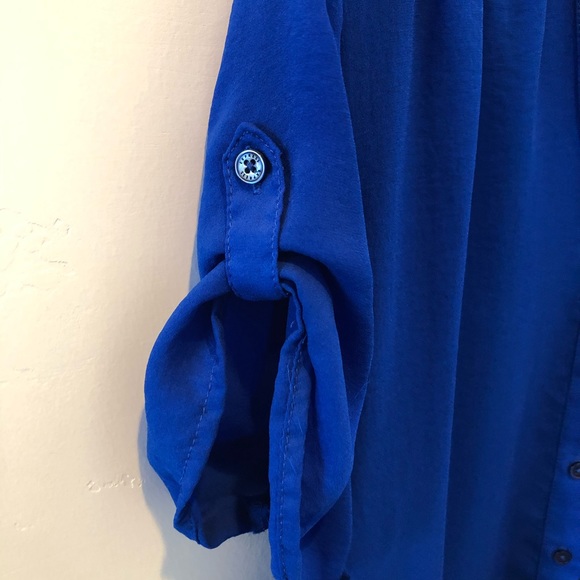 Express Blue Button Up Short Sleeve Shirt Sz Small - Picture 3 of 6